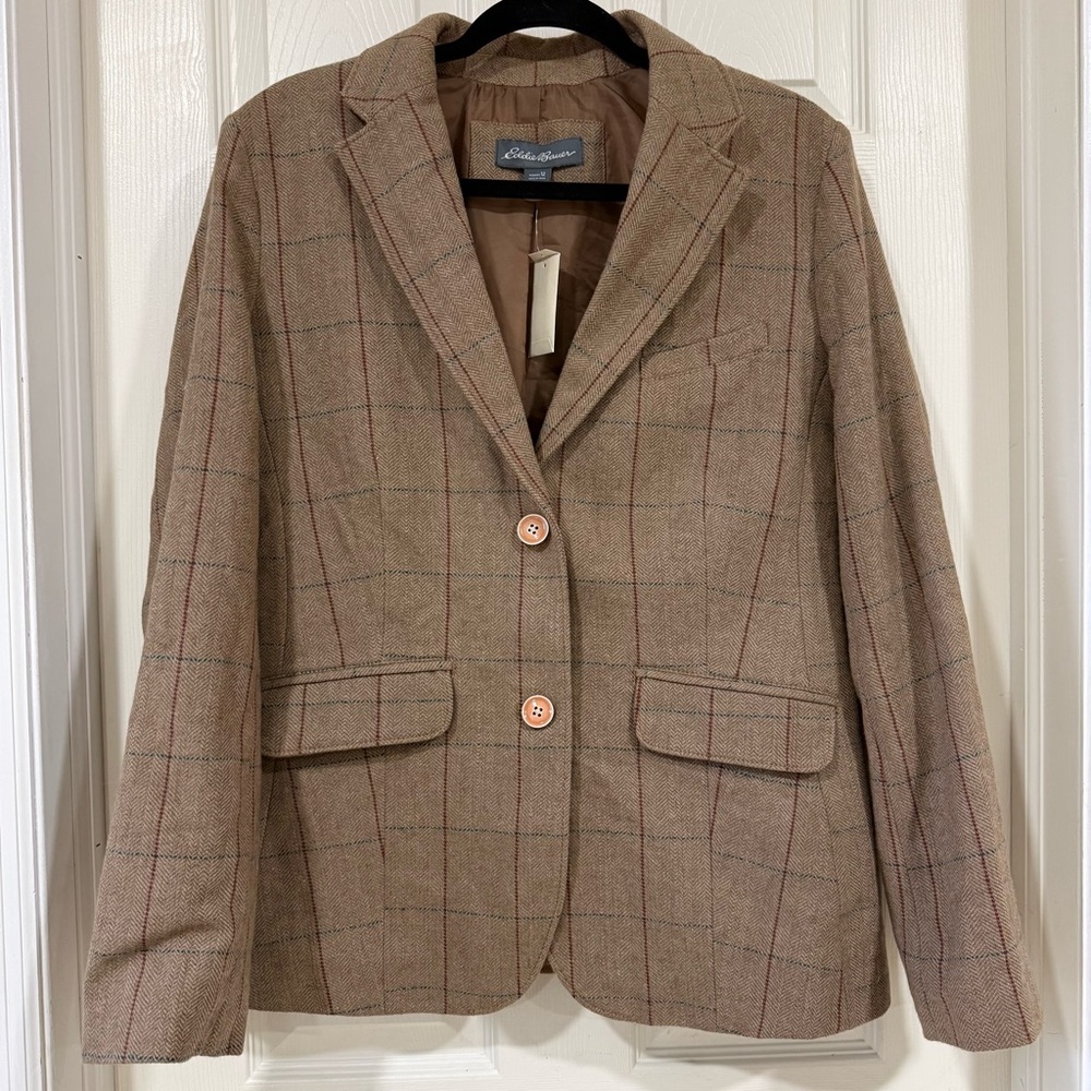 Eddie Bauer Tan Plaid Blazer Size 12